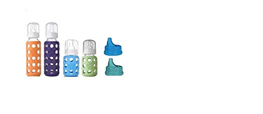 Lifefactory Glass Baby Bottles 4 Pack w/ Sippy Caps (9 & 4 ounce)