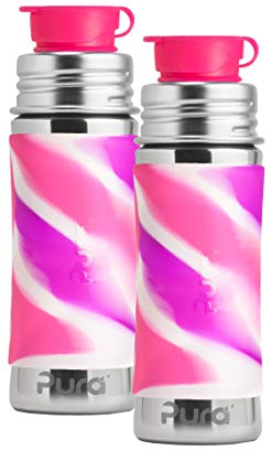 Pura Sport Stainless Steel Bottle, 11 Ounce, Set of 2, Pink Swirl