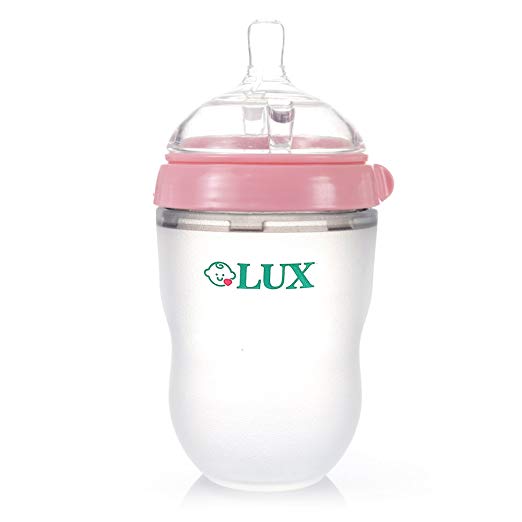 LUX Nature Baby Bottle | Anti Colic Infant Bottle | Silicone Breast-Like Baby Bottle | Nursing Bottle | BPA Free | No Leaking| by LUX Baby Bottle (Pink 8 oz)