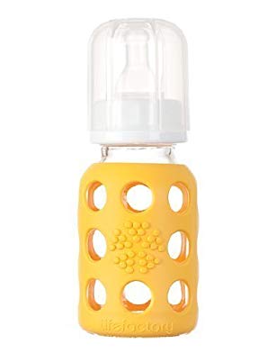 Lifefactory Glass Baby Bottle with Silicone Sleeve, Yellow, 4 Ounce Color: Yellow Size: 4 Ounce NewBorn, Kid, Child, Childern, Infant, Baby