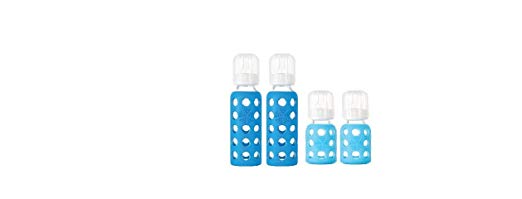 Lifefactory BPA-Free Glass Baby Bottles w/ Silicone Sleeves-4 Pack (9 oz.+4oz. Sky & Ocean)