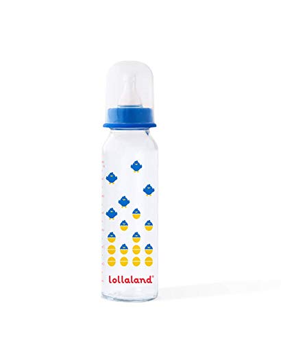 Lollaland 8 oz Glass Baby Bottle - Blue - Anti-Colic Nipple Technology with Premium Borosilicate Glass - BPA/BPS/PVC/Phthalate Free - FDA Approved