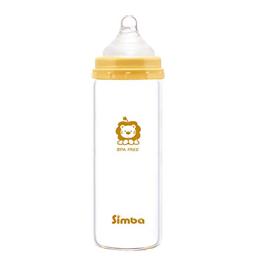 Simba Diamond Light Wide Neck Borosilicate Glass Single Feeding Bottle with Stage 1 Nipple, Beige, 9 Oz