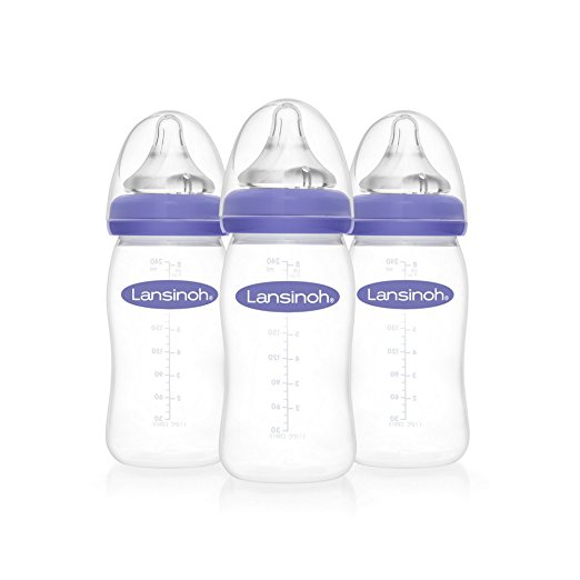 Lansinoh mOmma Breastmilk Feeding Bottle with NaturalWave Nipple, Pack of 3 Bottles, 8 Ounce Each, Medium Flow Nipples, Soft Silicone Nipple, Collapse Resistant, Anti-Colic, BPS and BPA Free