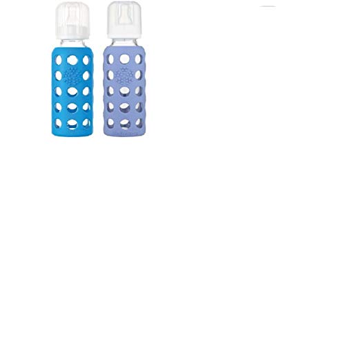 Lifefactory Glass Baby Bottle with Silicone Sleeve 9 Ounce, Set of 2 - Blue