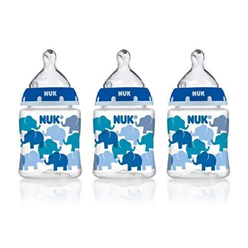 NUK 14059 Elephants Baby Bottle with Perfect Fit Nipple, Slow Flow, 5 Ounces, 3 Pack