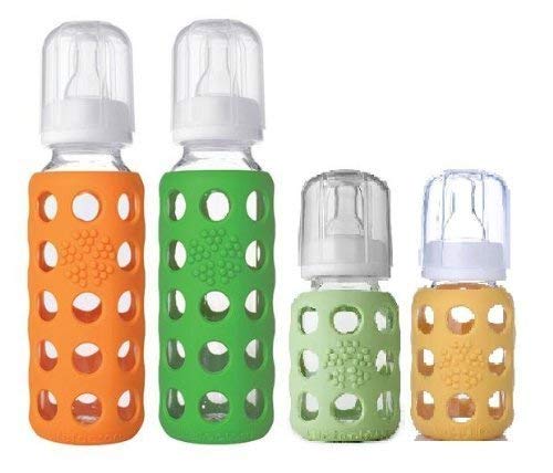 Lifefactory Glass Baby Bottles 4 Pack (9 oz. & 4oz. - Gender Neutral)