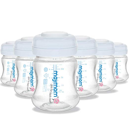 Maymom Wide-mouth Milk Storage Collection Bottle with SureSeal Sealing Disk; Can Replace Spectra S1 S2 Bottles, 6 pc