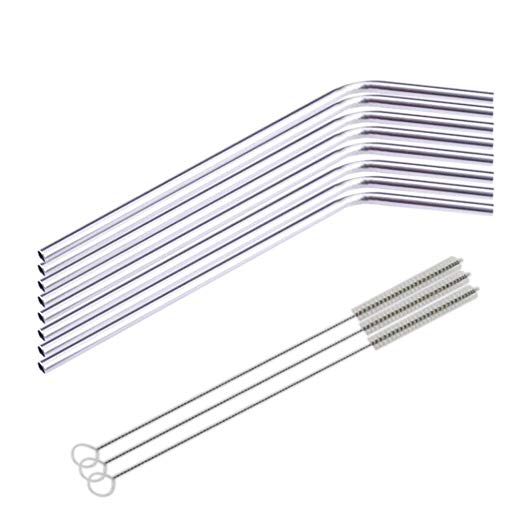 DZT1968® 8 Pcs Stainless Steel Metal Drinking Straw Reusable Straws + 3 Cleaner Brush Kit