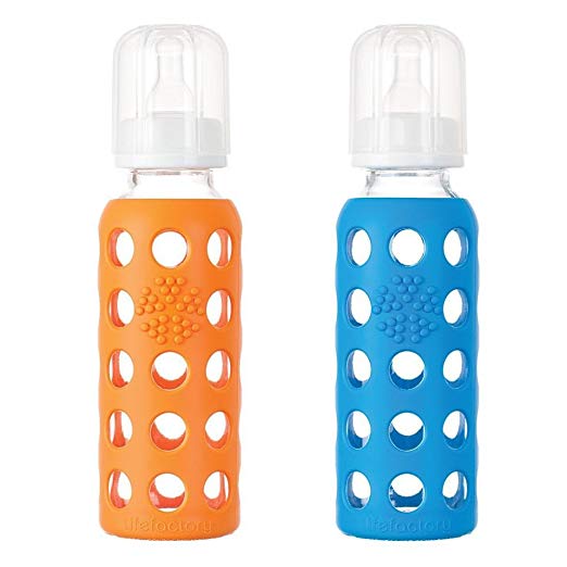 Lifefactory Glass Baby Bottle with Silicone Sleeve, Set of 2 (Orange/Blue)