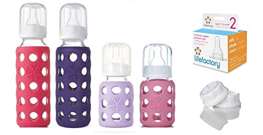 Lifefactory Glass Baby Bottles 4 Pack Starter Kit (9 oz. & 4 oz. - Girls)