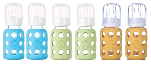 Lifefactory Glass Baby Bottle with Silicone Sleeve 4 Ounce, 6 Pack Boy