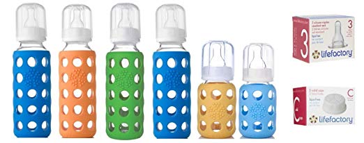 Lifefactory Glass Baby Bottles 6 Pack Combo (9 oz. & 4 oz. in Boy Colors)