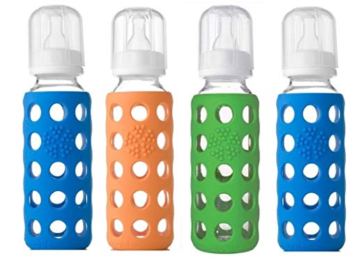 Lifefactory Glass Baby Bottles 4 Pack Boy Colors (9 oz. in Ocean, Orange, Green, Ocean)