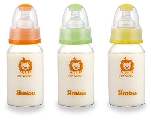 Simba BPA Free Diamond Light Glass 3 Packs Natural Flow Standard Neck Feeding Bottle (4 oz)