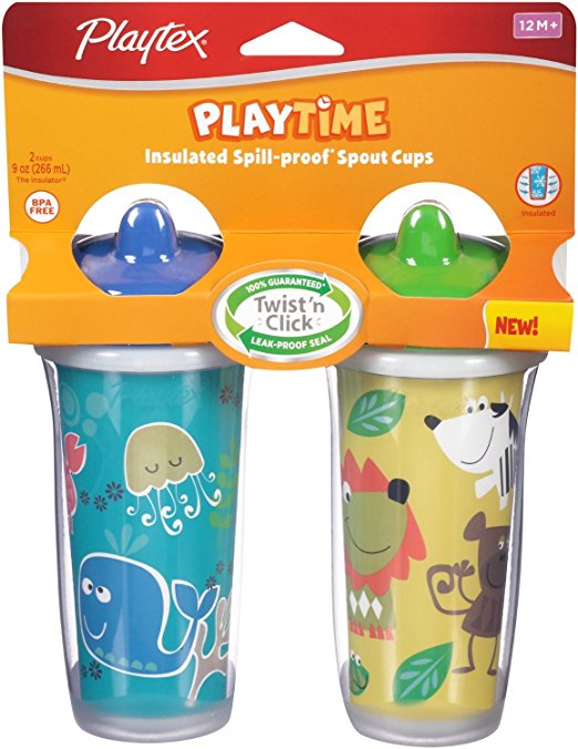 Playtex Playtime Insulated Spoll-proof Spout Cups 2 Pack (Color and Design May Vary)