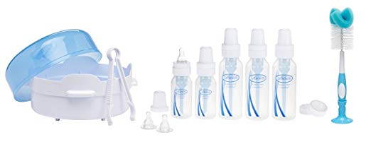 Dr. Brown's BPA Natural Flow Bottle Newborn Feeding Set (Packaging May Vary) with Bottle Brush and Microwave Sterilizer