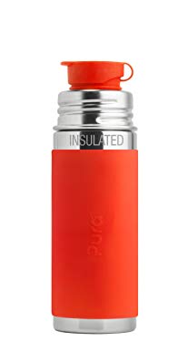 Pura Sport 9 oz / 260 ml Stainless Steel Insulated Kids Sport Bottle with Silicone Sport Flip Cap & Sleeve, Orange (Plastic Free, Nontoxic Certified, BPA Free)