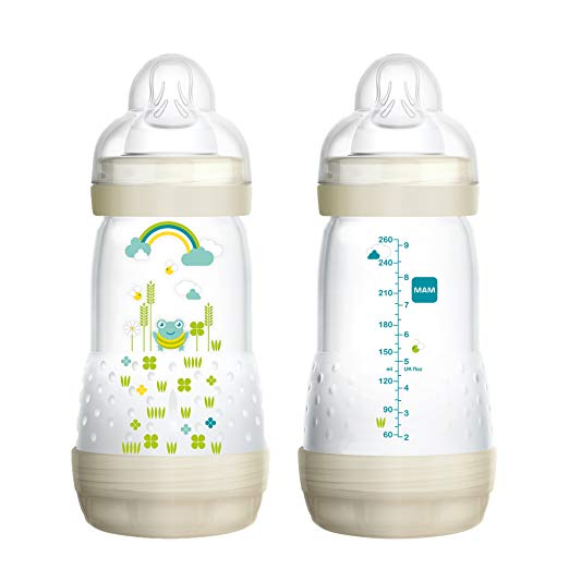 MAM Baby Bottles for Breastfed Babies, MAM Baby Bottles Anti Colic, White, 9 Ounces, 2-Count