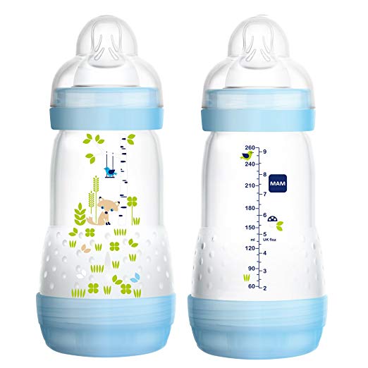 MAM Baby Bottles for Breastfed Babies, MAM Baby Bottles Anti Colic, Boy, 9 Ounces, 2-Count