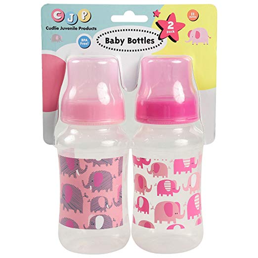 Cudlie! 2 Pack 11 Ounce Baby Bottles With Elephant Print