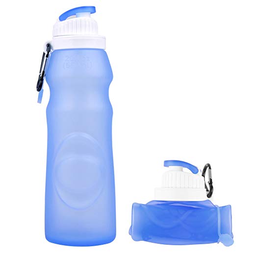 Miami Carryon Collapsible Silicone Bottle - 20fl oz/550ml, BPA Free, FDA Approved, Easy to Store and Clean - Blue