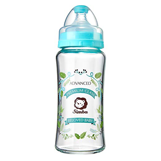 Simba Crystal Romance Wide Neck Borosilicate Glass Feeding Bottle - 9 oz (Sky Blue)