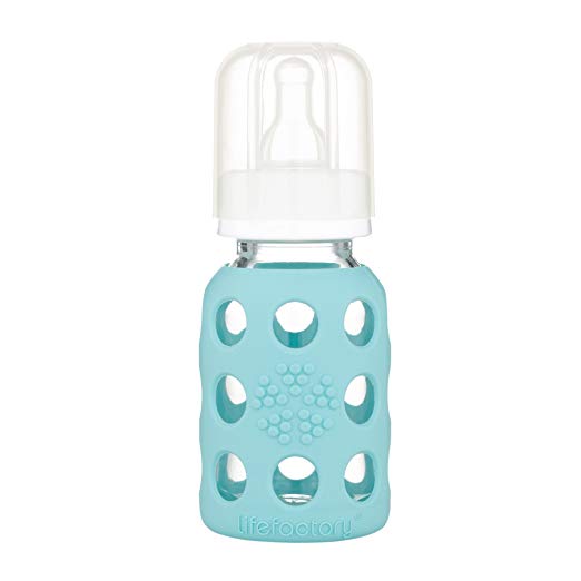 Lifefactory 4-Ounce BPA-Free Glass Baby Bottle with Protective Silicone Sleeve and Stage 1 Nipple, Mint