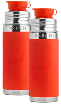 Pura Sport Jr. Stainless Steel Vacuum Insulated Bottle, 9 Ounce, Set of 2, Orange