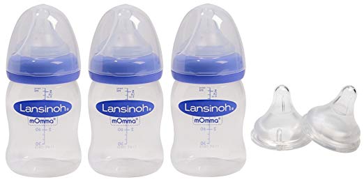 Lansinoh mOmma 5 Ounce Bottle (3 Pack) with NaturalWave Nipple and Extra Fast Flow Nipples