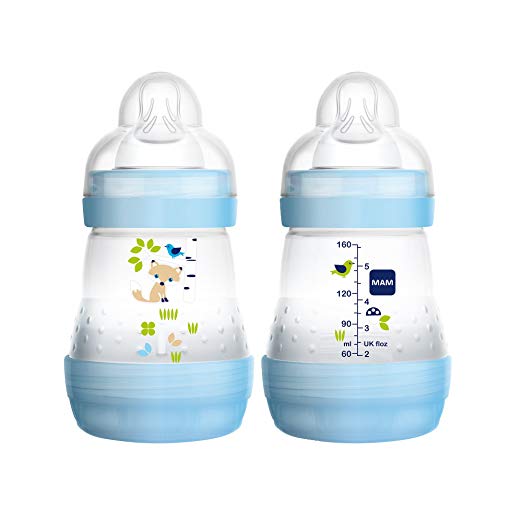 MAM Baby Bottles for Breastfed Babies, MAM Baby Bottles Anti Colic, Boy, 5 Ounces, 2-Count