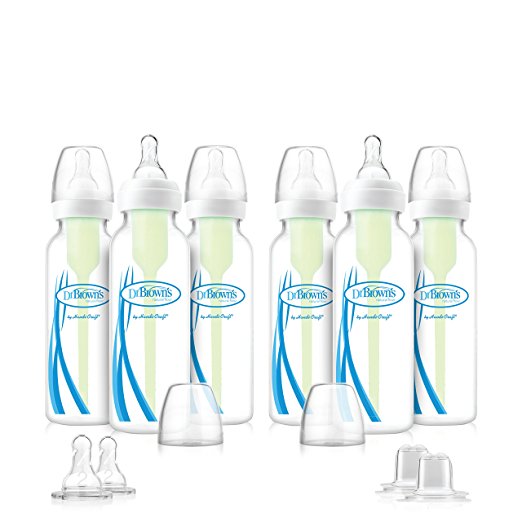 Dr. Brown's Options Baby Bottles, 8 ounce, 6 Count Plus 2 Bonus Level 2 Nipples and Sippy Spouts