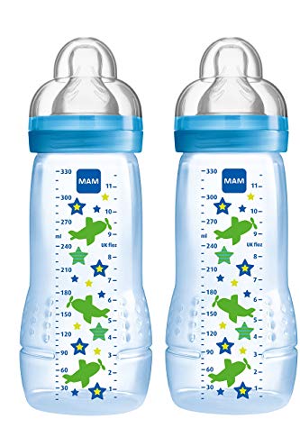 MAM Baby Bottles for Breastfed Babies, MAM Baby Bottles, Boy, 11 Ounces, 2-Count