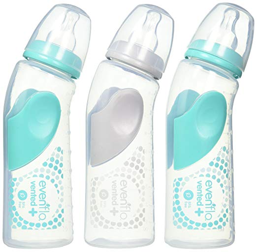 Evenflo Advanced+ Angled & Vented 9-ounce Bottles (Teal) - 3 Bottles