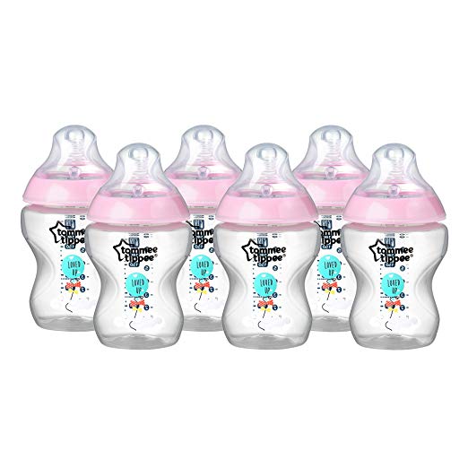 Tommee Tippee Closer to Nature 260 ml/9fl oz Decorated Feeding Bottles (Pink/.