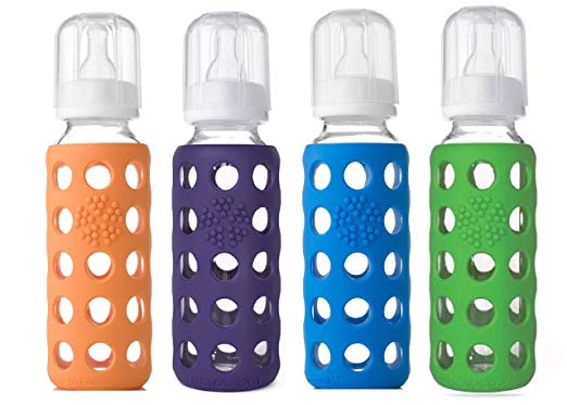 Lifefactory Glass Baby Bottles 4 Pack Boy Colors (9 oz. in Orange, Royal Purple, Ocean, Green)