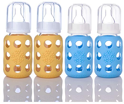 Lifefactory Glass Baby Bottles 4 Pack (4 oz. in Sky Blue / Yellow)