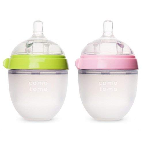 Comotomo Baby Bottle, Green/Pink, 5 Ounce, 2-Count