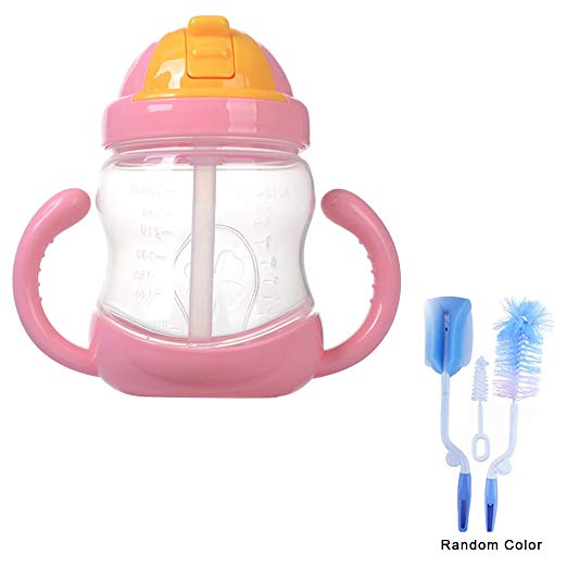 Sealive Baby Trainer Straw Cup with Handles for Milk Juice Water(280ml,Pink),with 3pcs Cleaning Brush Set for Cups Sports Bottle Baby Bottle Nipple Straws and More