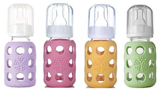 Lifefactory Glass Baby Bottles 4 Pack (4 oz. in Girl Colors)