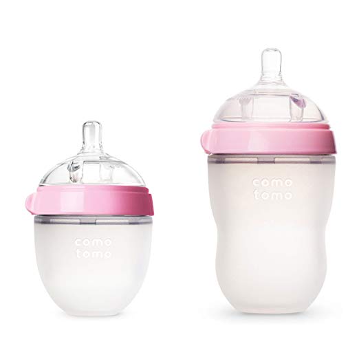 Comotomo Natural Feel Baby Bottles Set, 5oz Slow Flow and 8oz Medium Flow, Pink