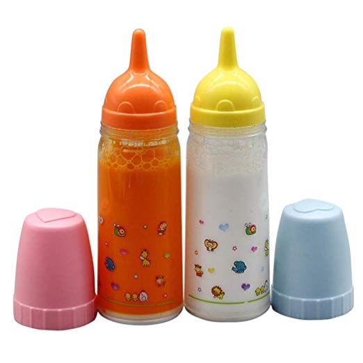 2 Pcs Magic Juice and Milk Bottle Set Baby Dolls Accessories Best Gift for Kids - Waymine