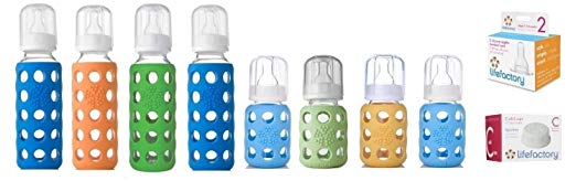 Lifefactory Glass Baby Bottles Combo Pack - 12 Piece Bottle Kit for Newborn to 6 Months (Boy Colors)