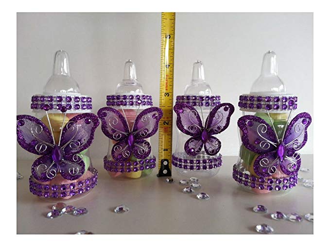 12 Purple Fillable Butterfly Bottles Baby Shower Favors Prizes Girl Decorations