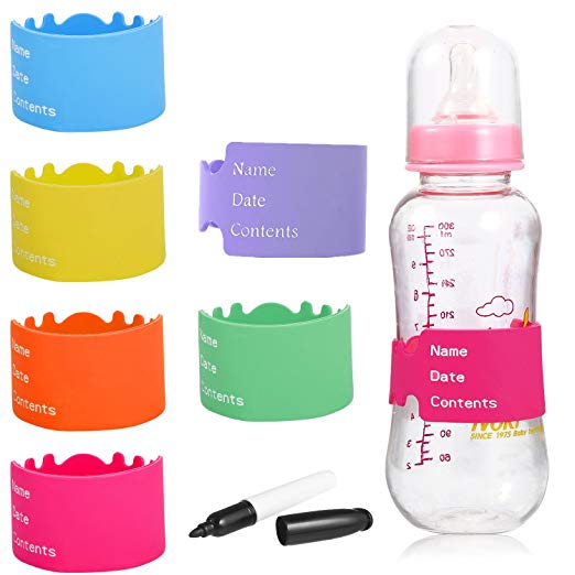 verygoo Baby Bottle Labels, Durable Writable Reusable Silicone Bottle Labels for Baby Daycare（6 Pieces Multicolors）