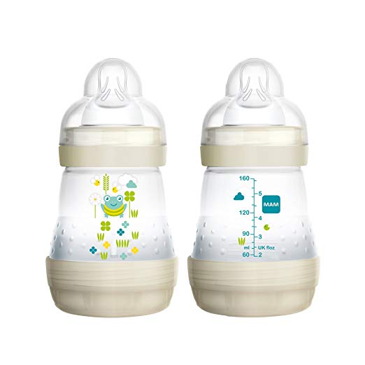 MAM Baby Bottles for Breastfed Babies, MAM Baby Bottles Anti Colic, White, 5 Ounces, 2-Count