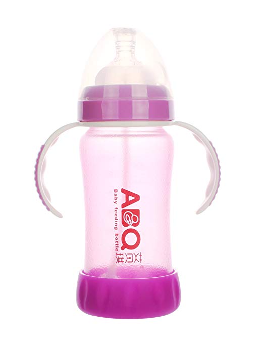 MYKUFENG Natural Baby Bottle丨Wide Mouth Automatic Temperature Protection Crystal Feeding Bottle,BPA Free ,Soft Silicone Nipple, Pink, 6 Ounces, 1-Count