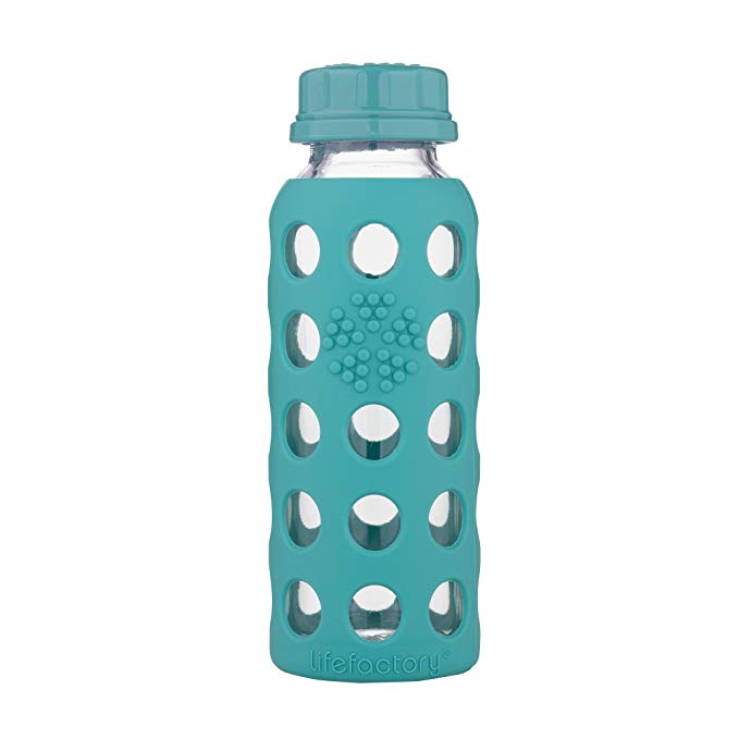 Lifefactory 9-Ounce BPA-Free Glass Water Bottle with Flat Cap and Silicone Sleeve, Kale