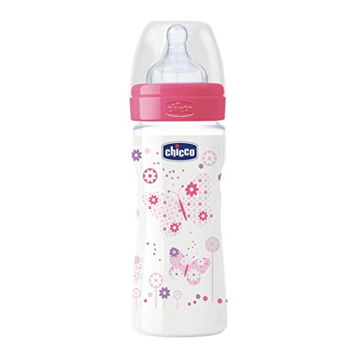 Chicco Silicone Baby Plastic Bottle, Medium Flow, 250 mL Pink