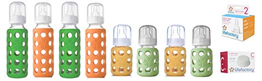 Lifefactory Glass Baby Bottles Combo Pack - 12 Piece Bottle Kit for Newborn to 6 Months (Neutral Colors)